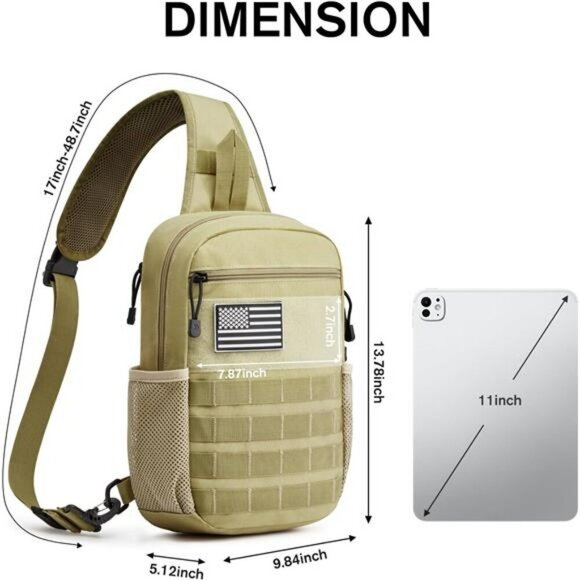 Tactical Sling Backpack Small Shoulder Bag for Hiking Travel Outdoor Sports - Picture 3 of 8